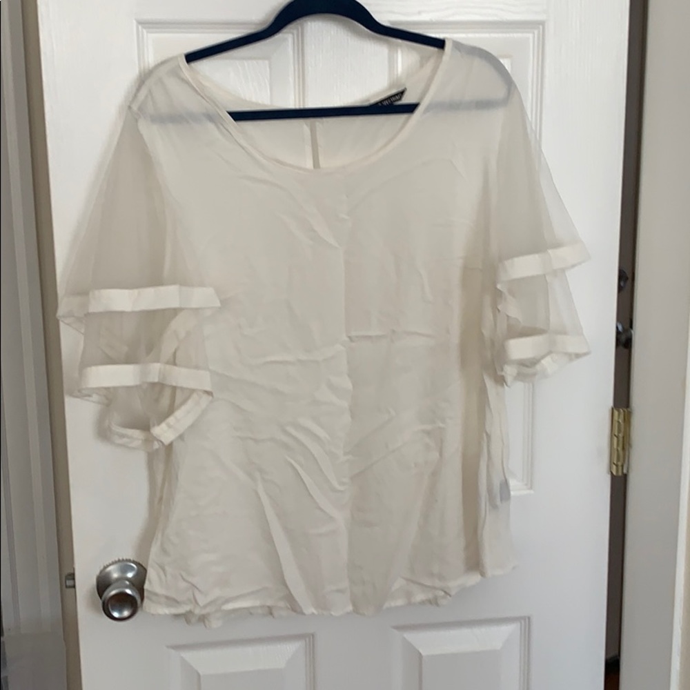 White Tank with Tulle Sleeves